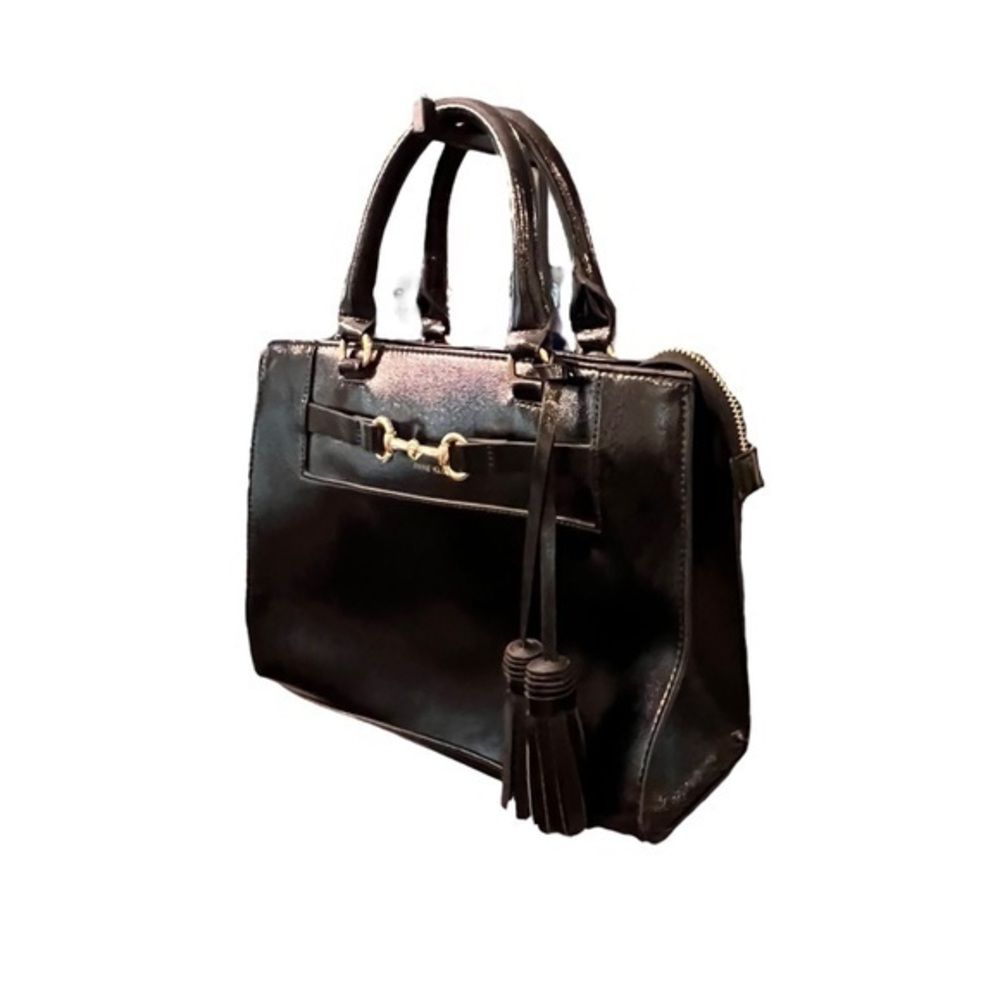 Anne Klein Black Satchel with Gold Hardware